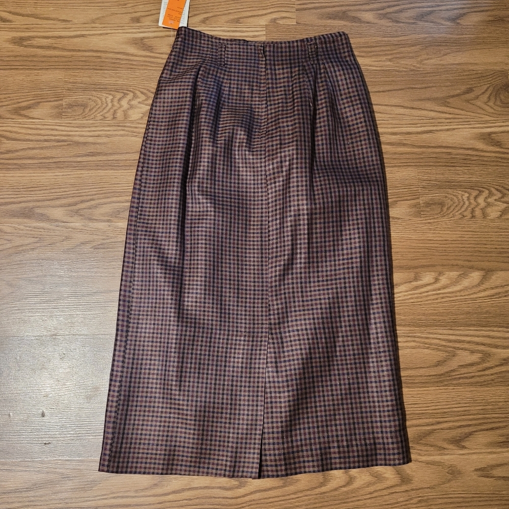 Silk Plaid Midi Skirt in Plum and Olive - Picture 6 of 9
